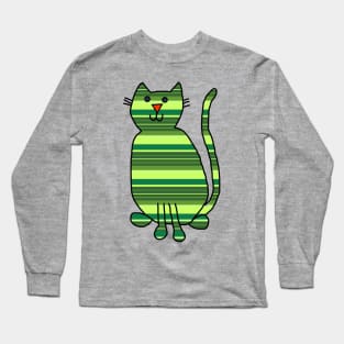 Cat Green Stripes Animals Long Sleeve T-Shirt